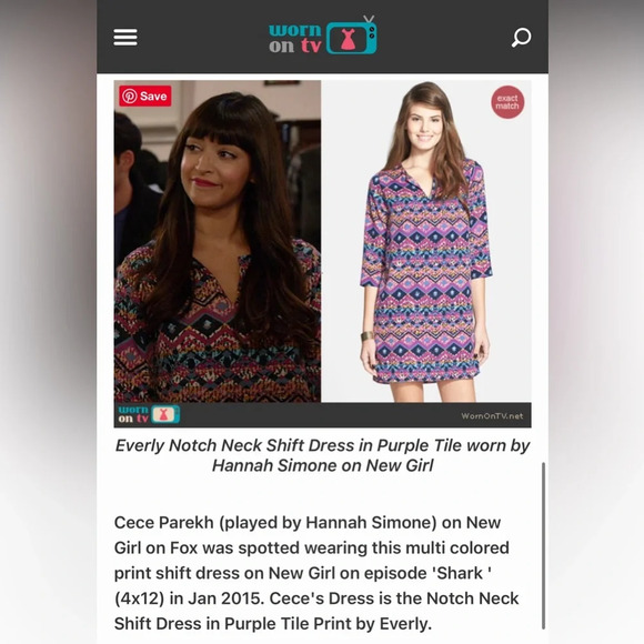 EVERLY-Notch V-Neck Shift Dress Purple Tile Print-Sz.M - Picture 14 of 14